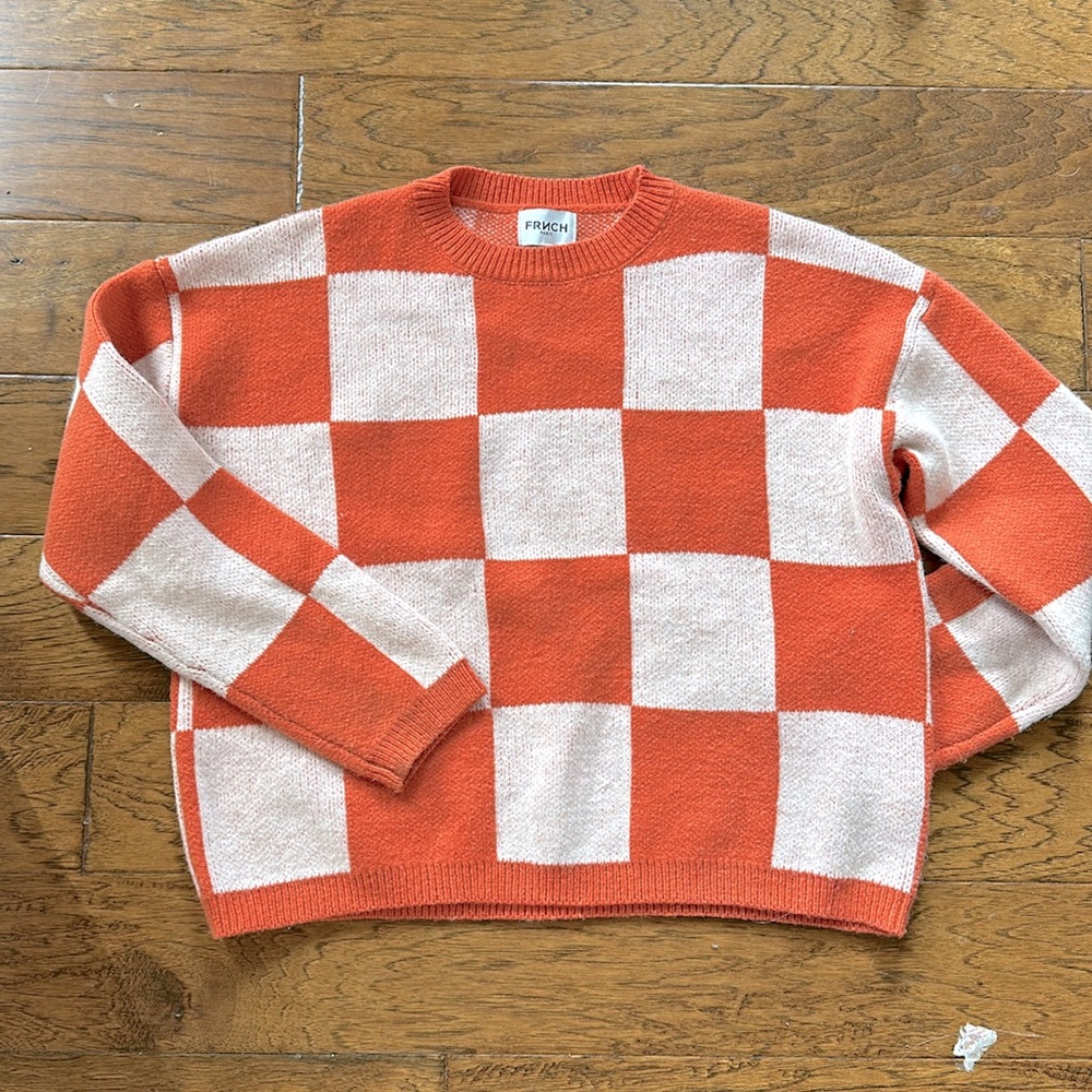 Frnch Paris Orange and cream block sweater- size M